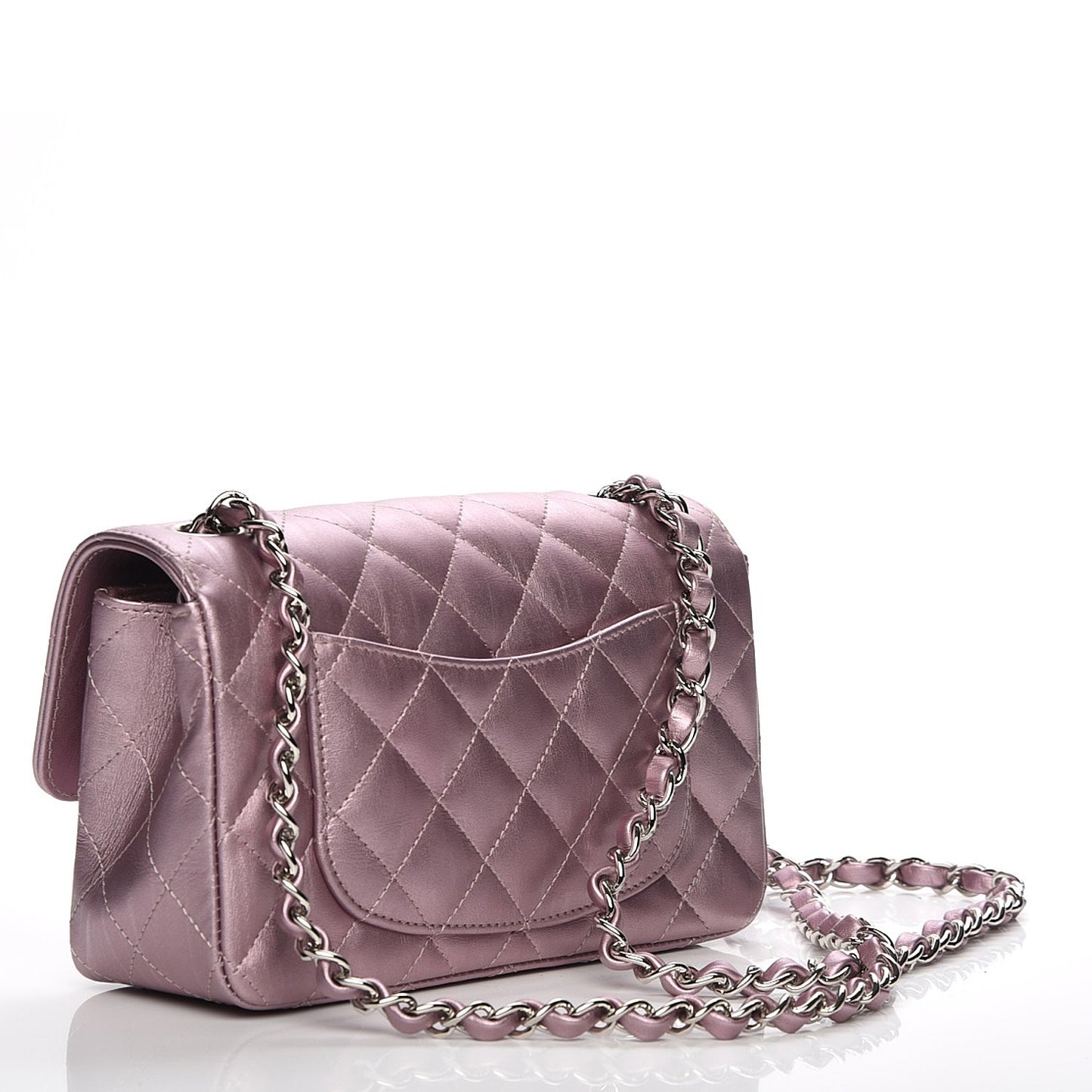 Metallic Calfskin Quilted Mini Rectangular Flap Pink