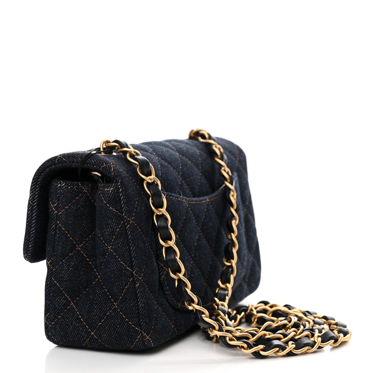 Denim Quilted Mini Rectangular Flap Dark Blue