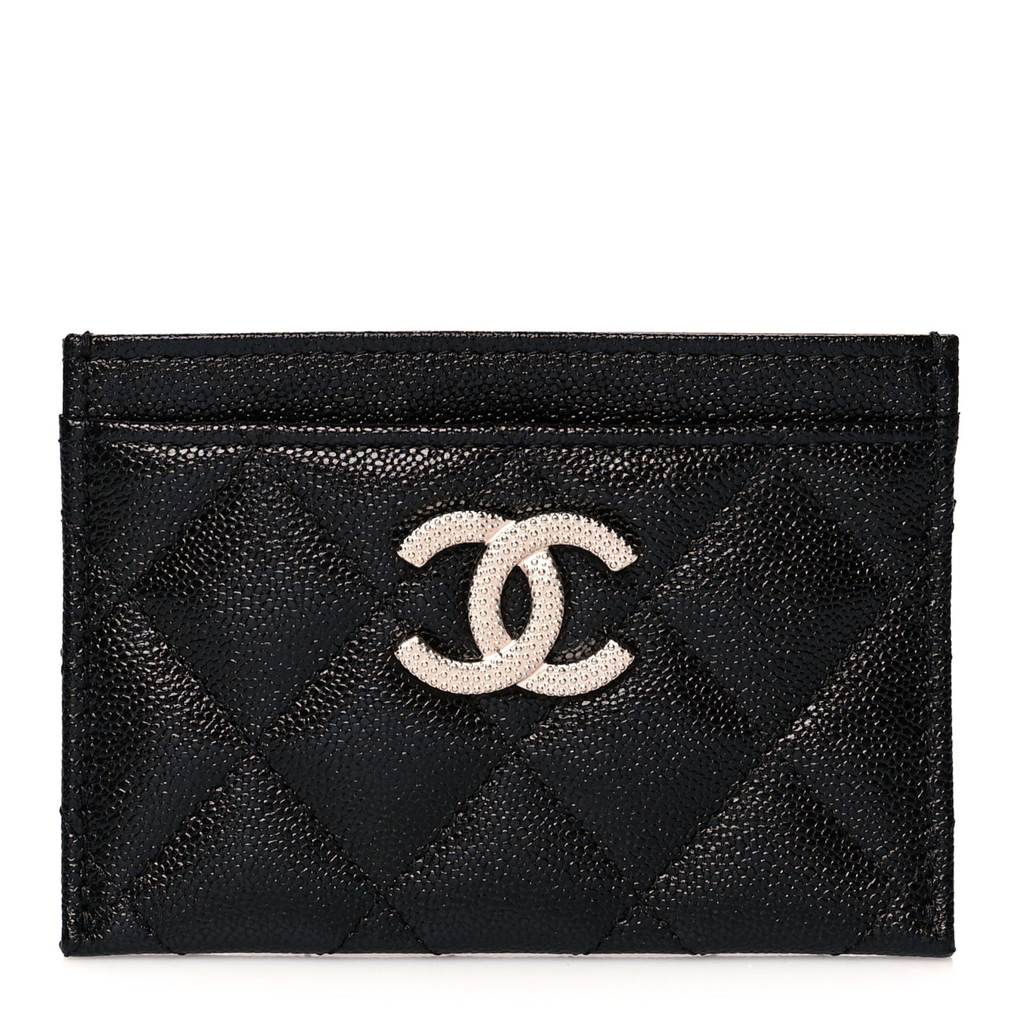 Caviar Quilted Studded CC Card Holder Black