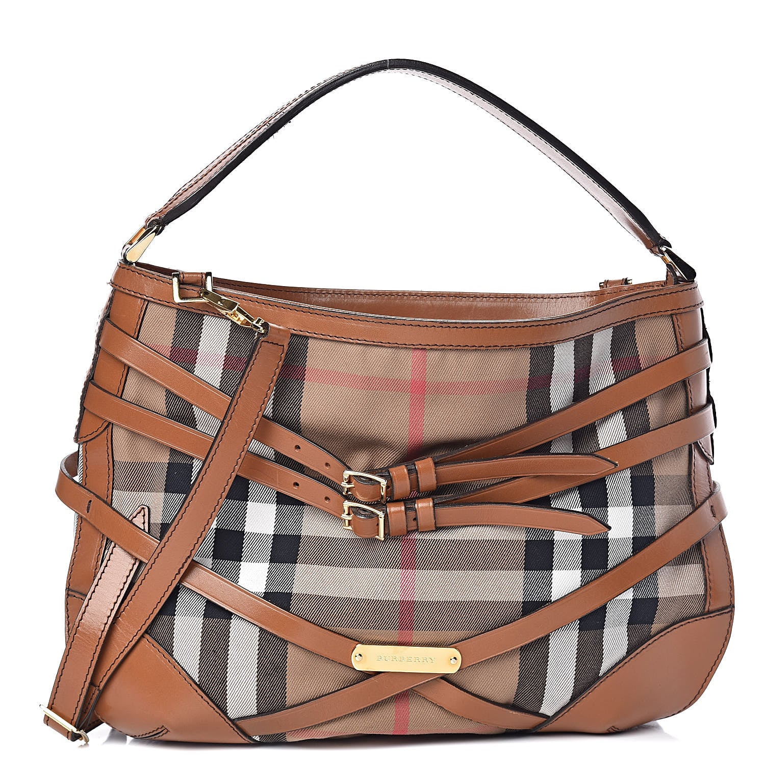 Burberry House Check Bridle Calfskin Small Dutton Hobo Light Tan 1 of 14