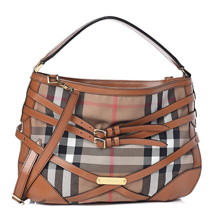 Burberry House Check Bridle Calfskin Small Dutton Hobo Light Tan 1 of 14
