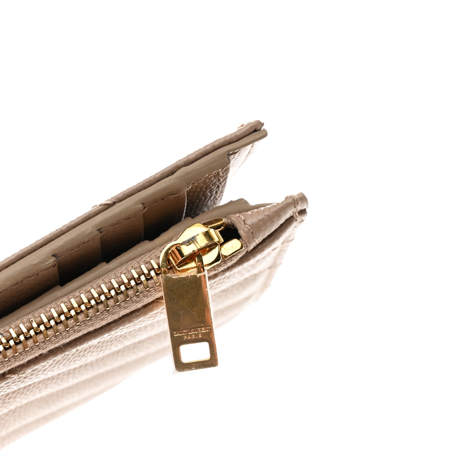 Saint Laurent Grain De Poudre Matelasse Chevron Monogram Zipped Two-Part Wallet Dark Beige 9 of 10