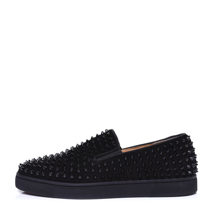 Christian Louboutin Velvet Spikes Mens Roller Boat Flats 44 Black 1 of 11