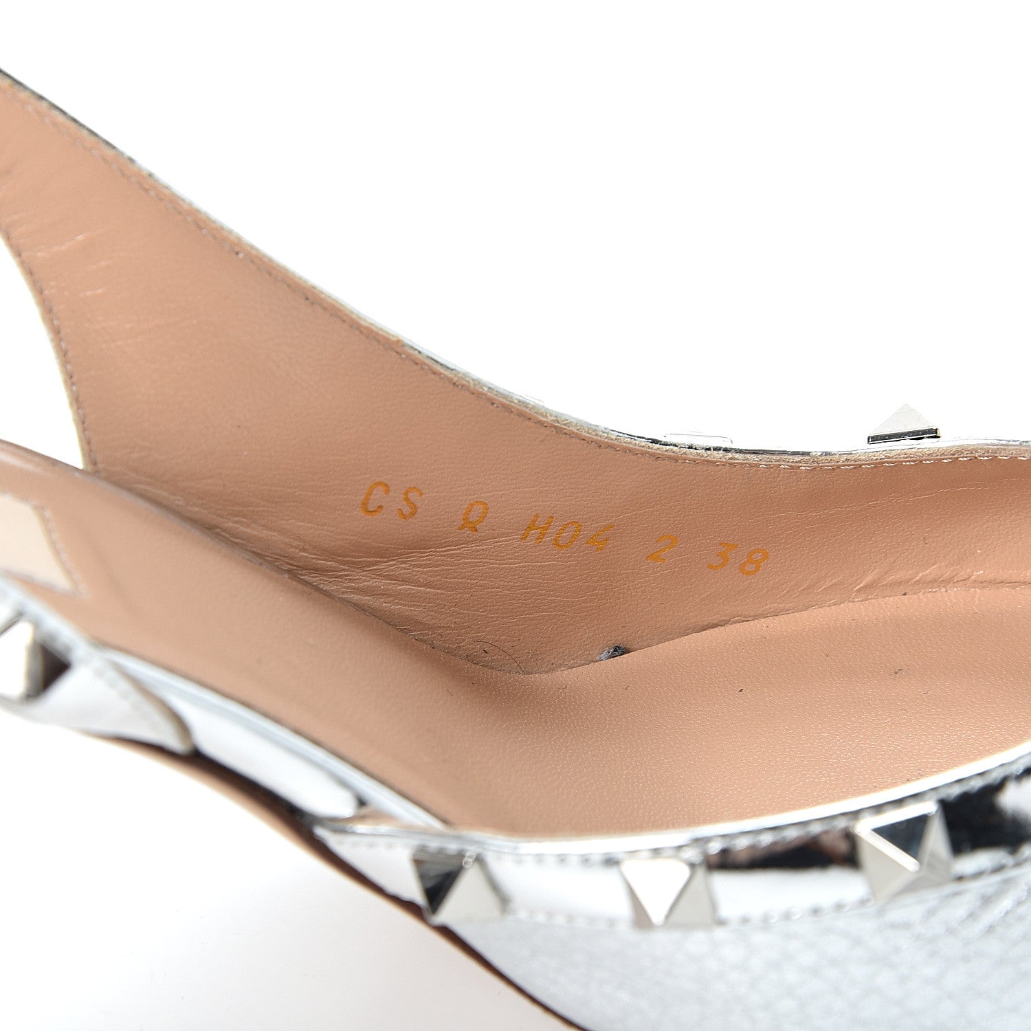 Valentino Garavani Metallic Pebbled Calfskin Rockstud Half D'Orsay Slingback 85mm Pumps 38 Silver 9 of 9