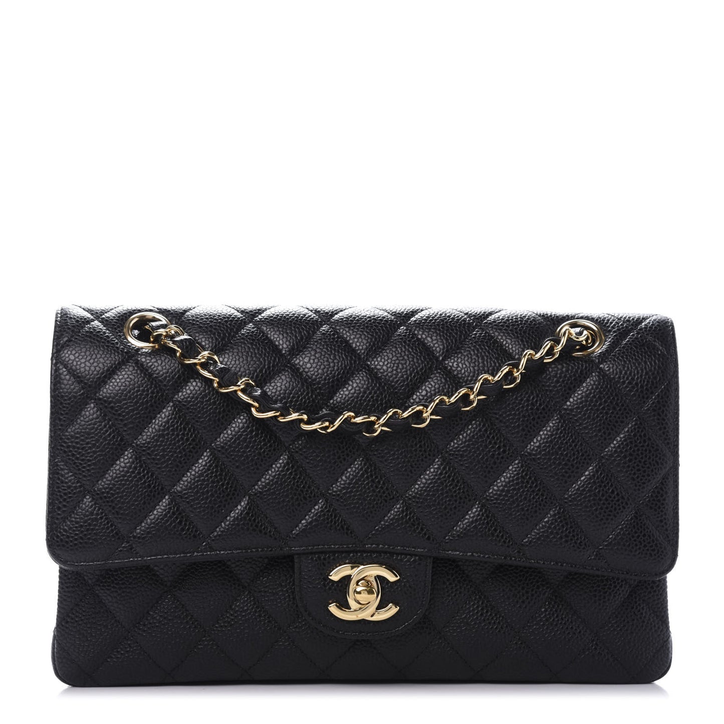 Caviar Quilted Medium Double Flap Black