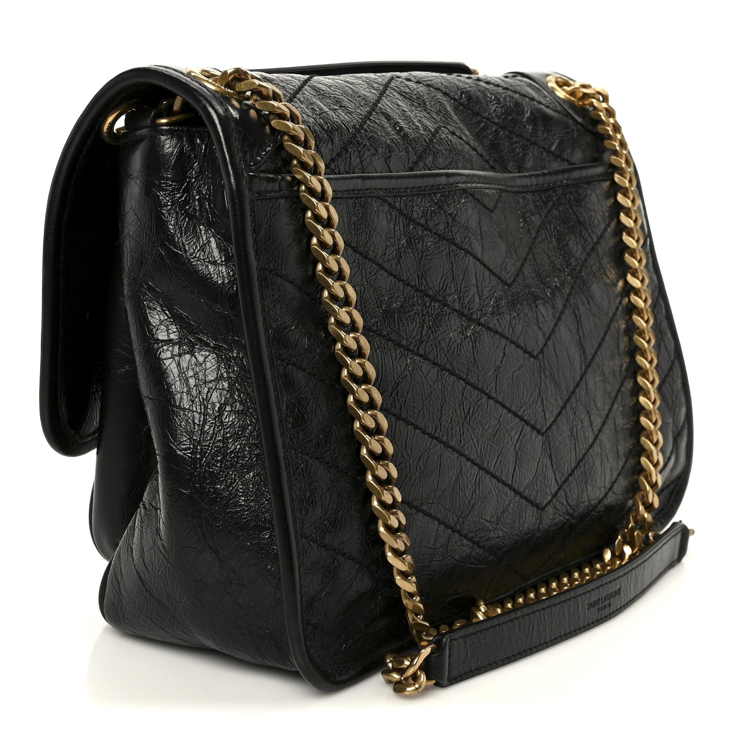 Saint Laurent Crinkled Calfskin Matelasse Monogram Medium Niki Chain Satchel Black 3 of 11