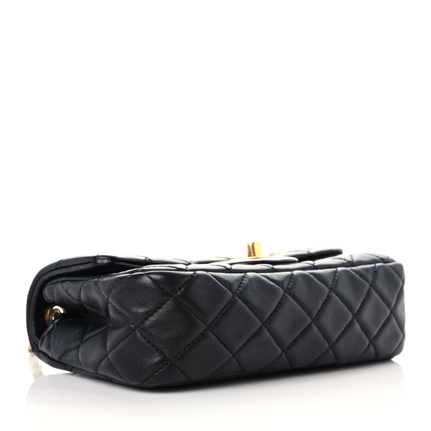 Lambskin Quilted Mini Rectangular Pearl Crush Flap Black