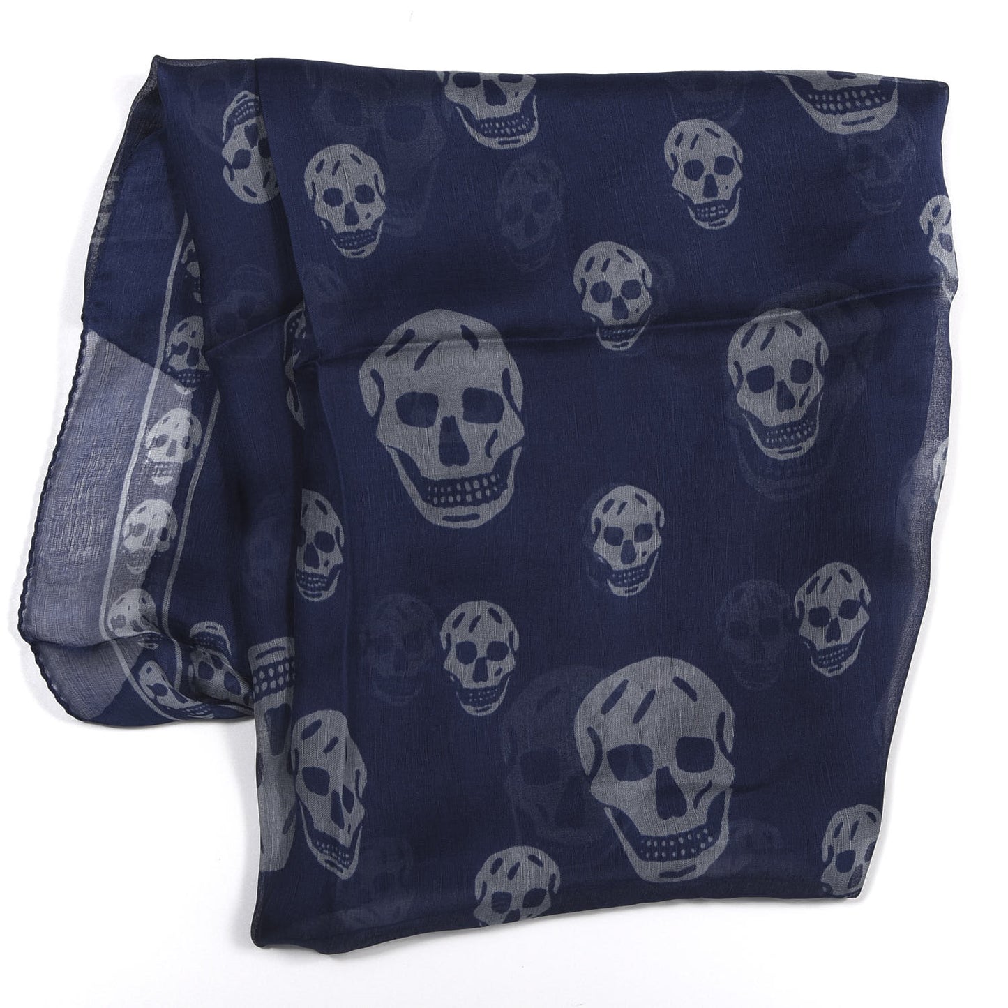 Silk Chiffon Skull Scarf Grey Navy