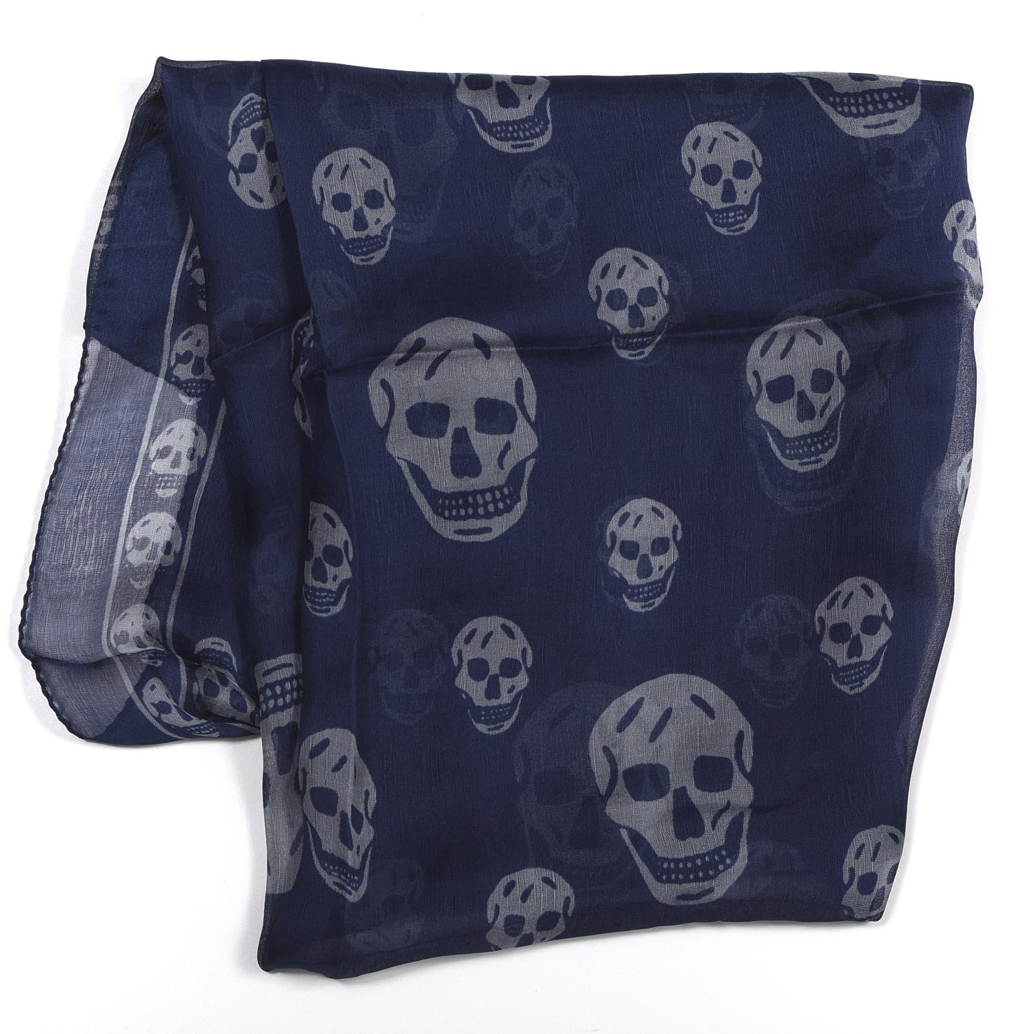 Alexander McQueen Silk Chiffon Skull Scarf Grey Navy 2 of 5