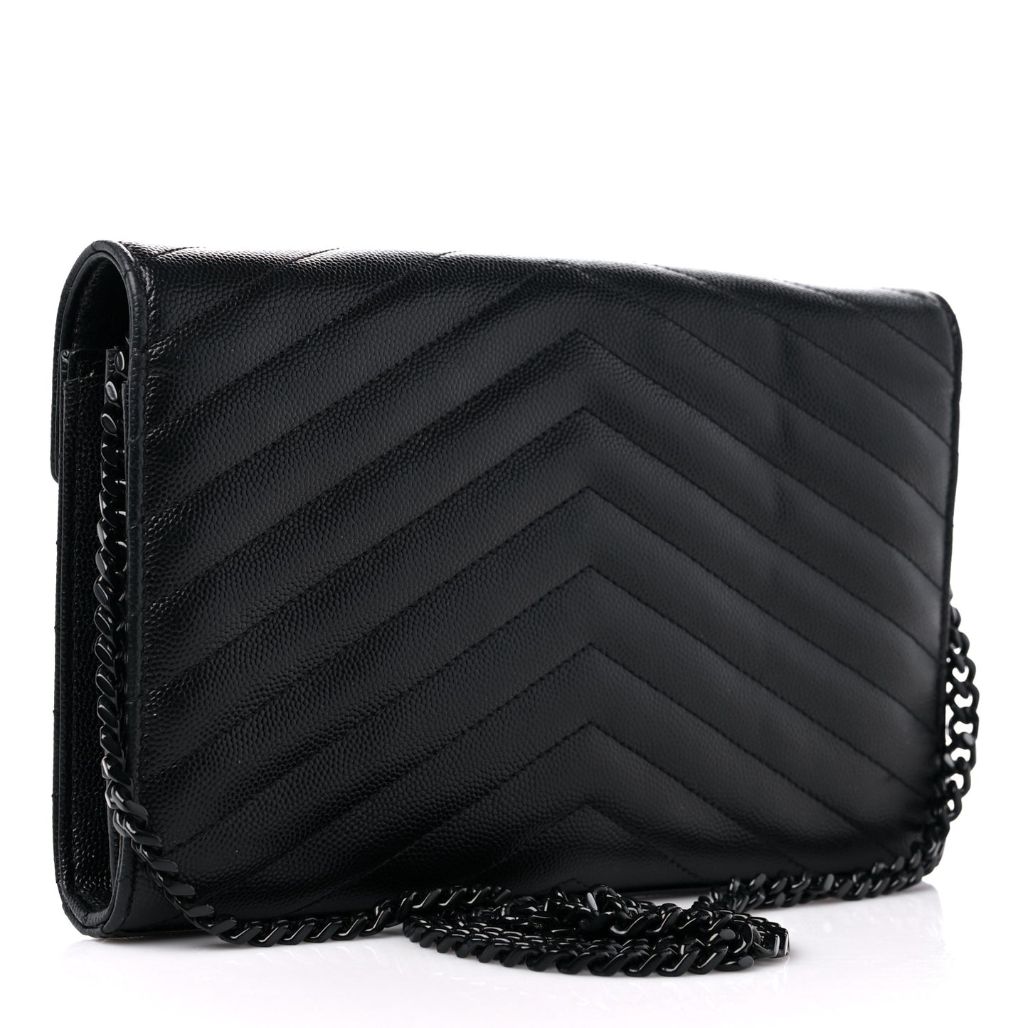 Grain De Poudre Matelasse Chevron Monogram Monochrome Chain Wallet Black