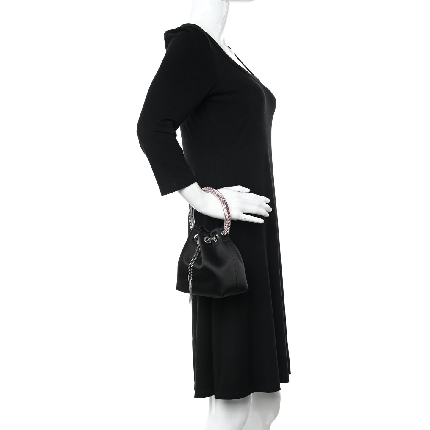 Satin Crystal Embellished Top Handle Bon Bon Bag Black