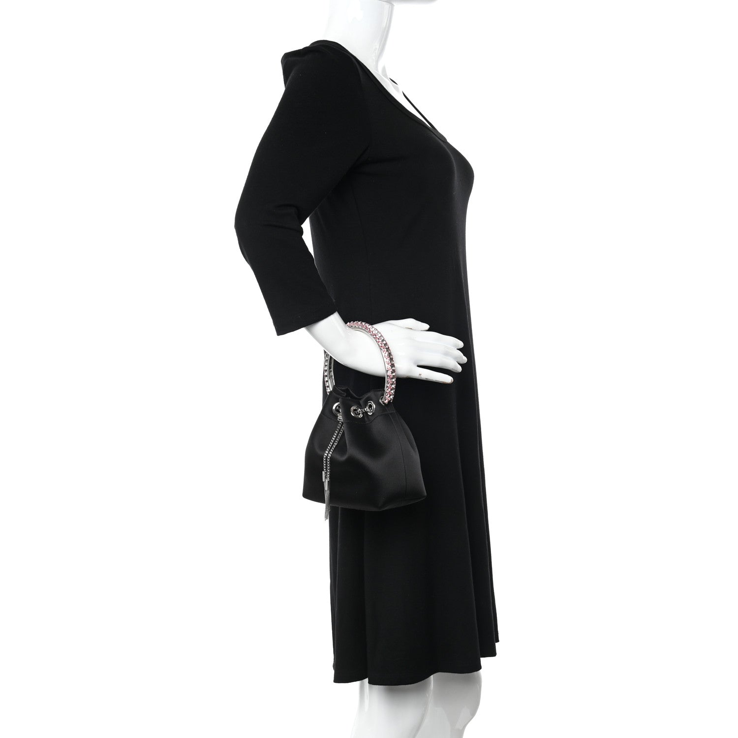 Jimmy Choo Satin Crystal Embellished Top Handle Bon Bon Bag Black 2 of 10