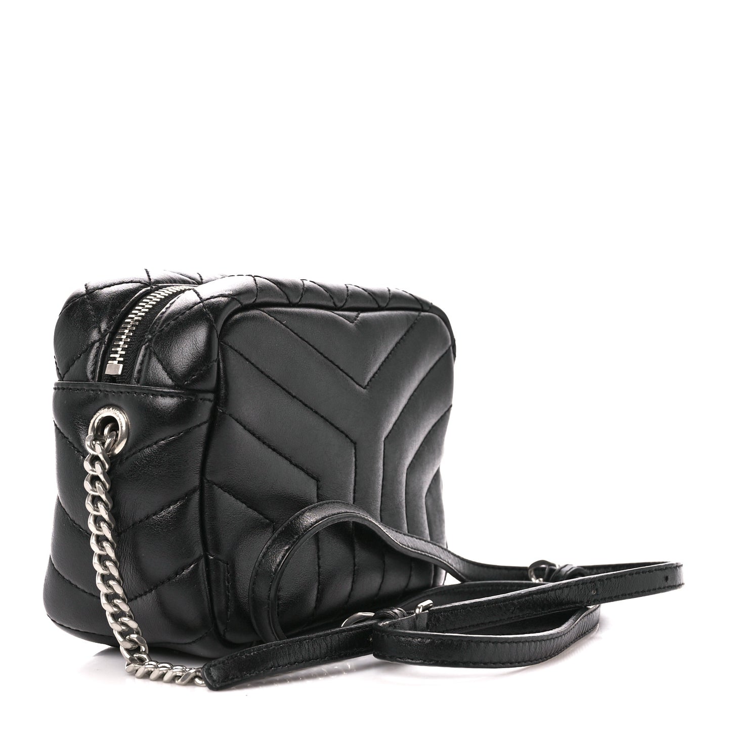 Calfskin Y Quilted Monogram Mini Loulou Bowling Bag Black