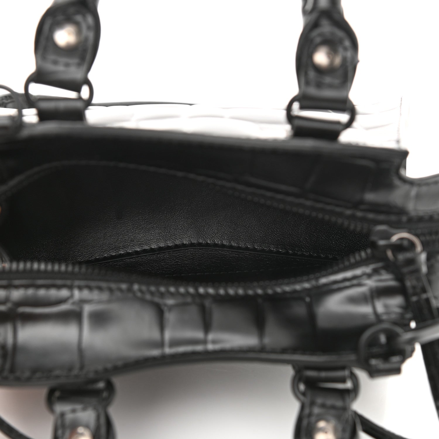 Balenciaga Semi Shiny Calfskin Crocodile Embossed Neo Classic Black Hardware Nano City Crossbody Black 5 of 9