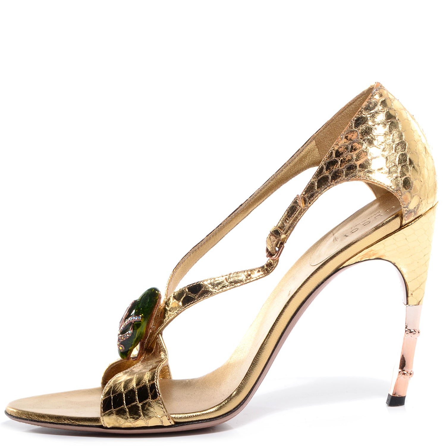 Gucci Python Tom Ford Snakehead Slingback Sandals 9.5B Metallic Gold 1 of 6