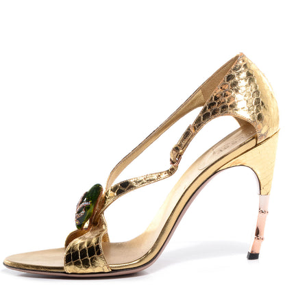 Gucci Python Tom Ford Snakehead Slingback Sandals 9.5B Metallic Gold 1 of 6