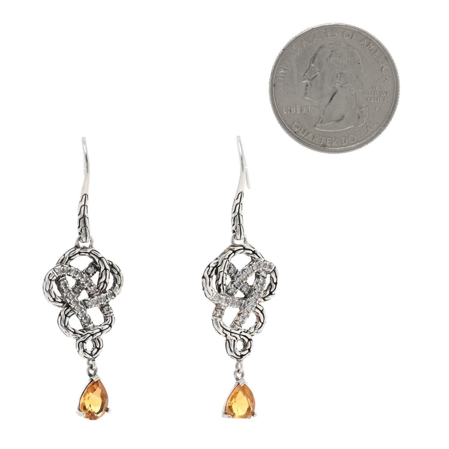 John Hardy Sterling Silver Diamond Citrine Classic Chain Braided Drop Earrings 2 of 4