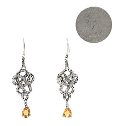 John Hardy Sterling Silver Diamond Citrine Classic Chain Braided Drop Earrings 2 of 4