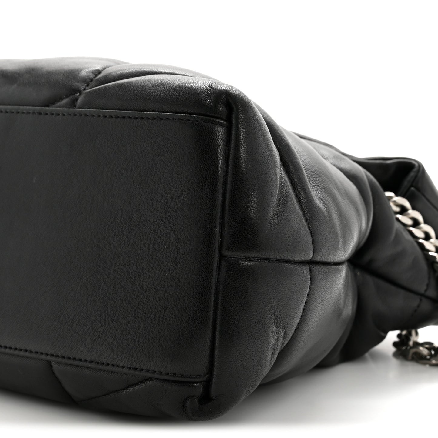 Lambskin Quilted Medium Loulou Puffer Monogram Chain Satchel Black