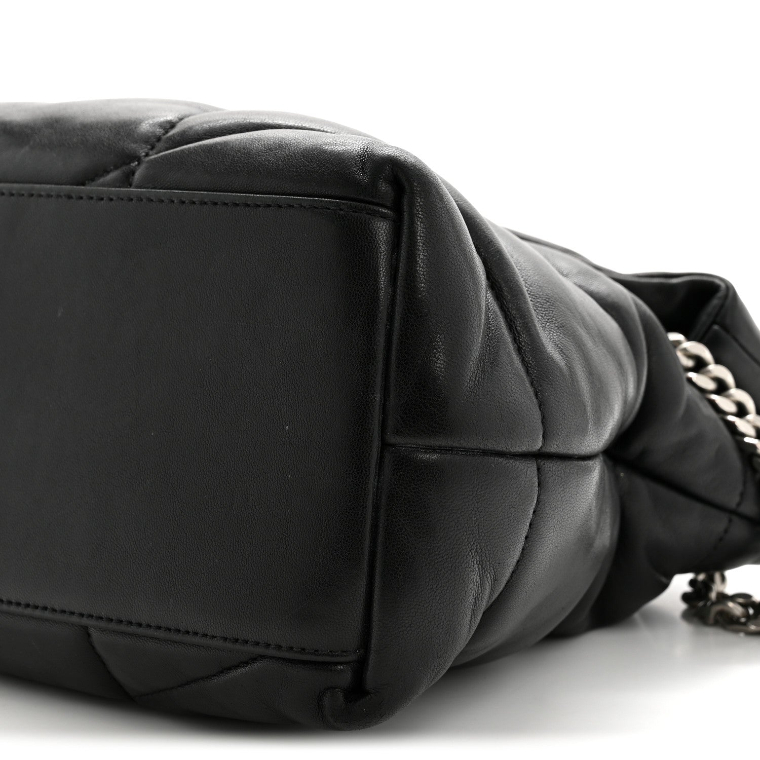 Saint Laurent Lambskin Quilted Medium Loulou Puffer Monogram Chain Satchel Black 10 of 13