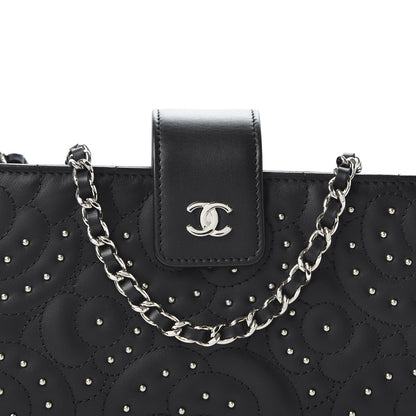Chanel Lambskin Camellia Studded Clutch With Chain Black 10 of 11