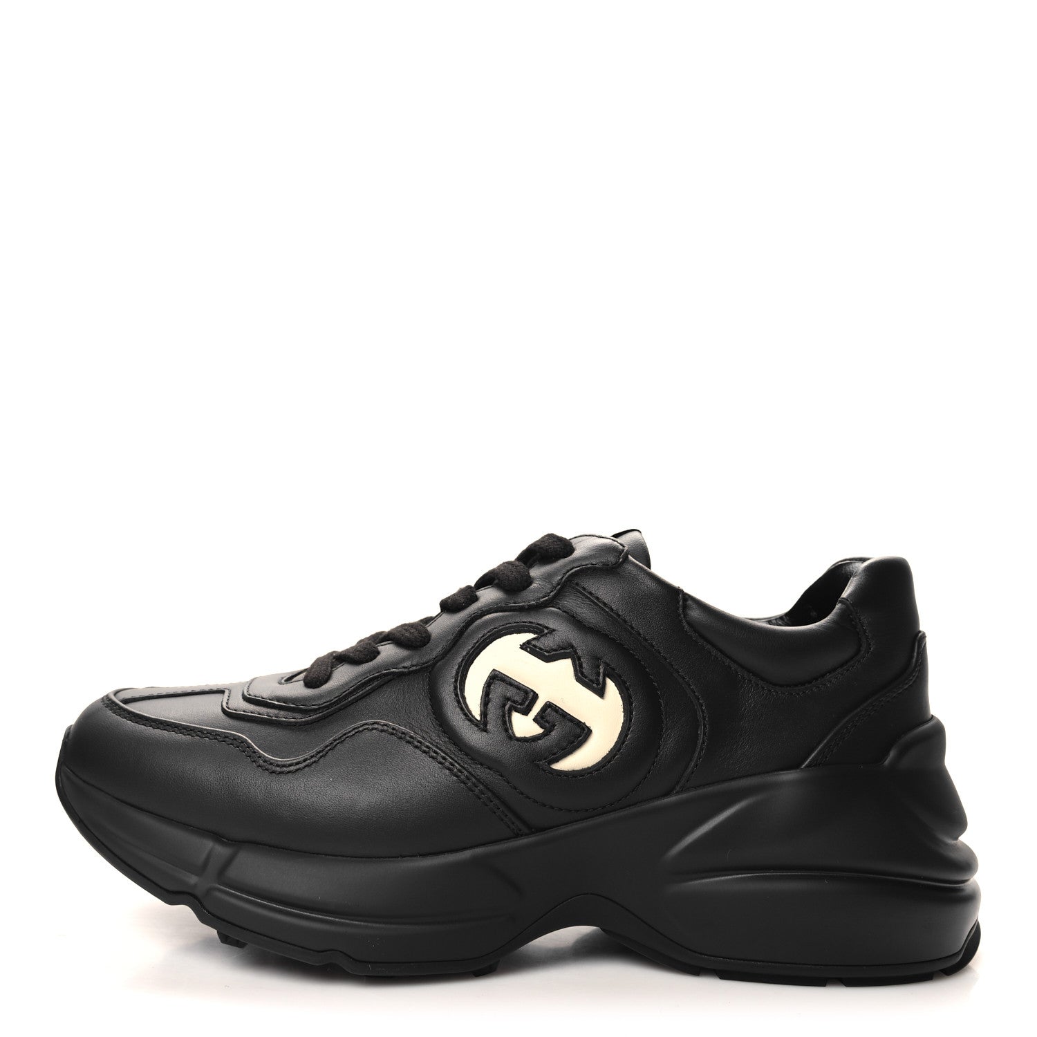 Gucci Dali Soft Calfskin Cut Out Interlocking G Womens Rhyton Sneakers 36.5 Black Ivoire 1 of 9