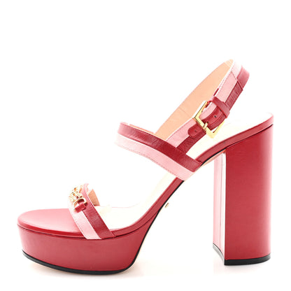 Gucci Calfskin Suede Interlocking G Chain Platform Sandals 40 New Cherry Red Wild Rose 1 of 8