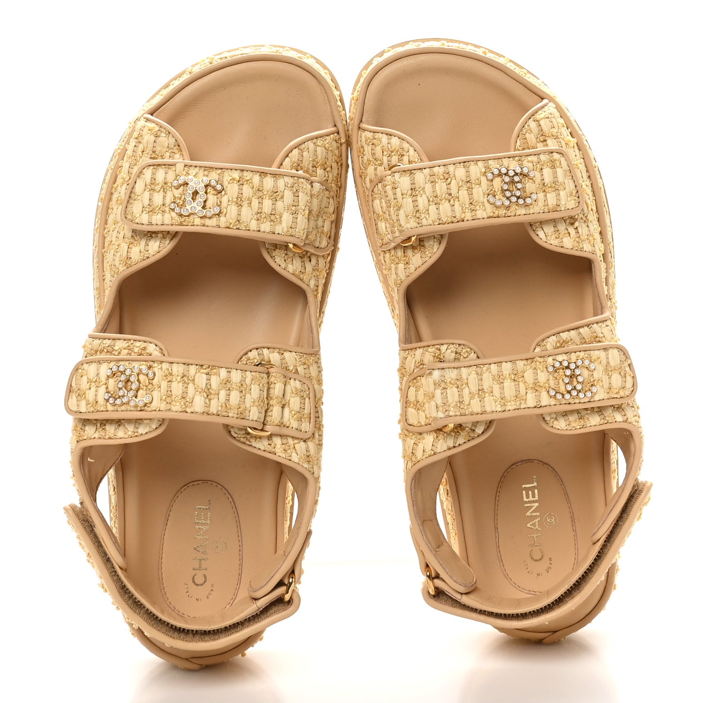 Braided Fabric Velcro Dad Sandals 40 Beige