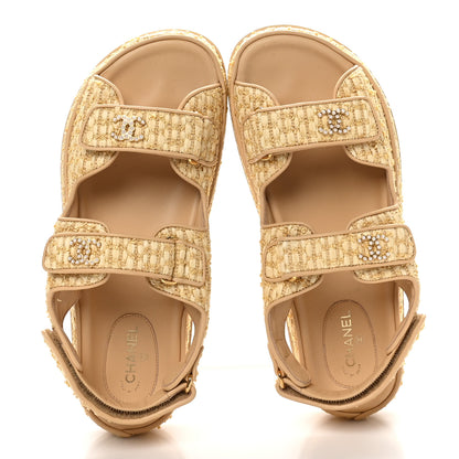 Chanel Braided Fabric Velcro Dad Sandals 40 Beige 2 of 9