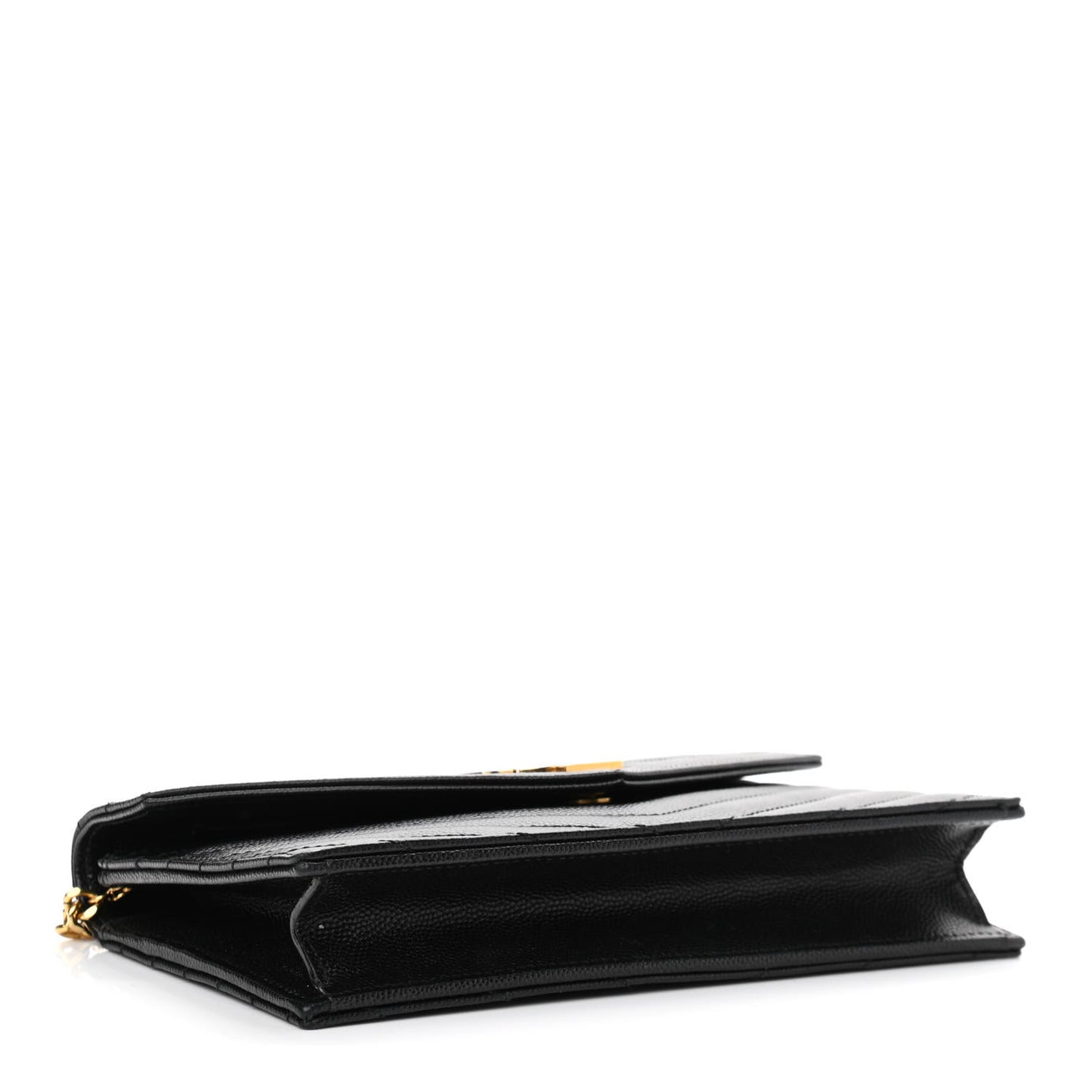Grain De Poudre Matelasse Chevron Monogram Envelope Chain Wallet Black