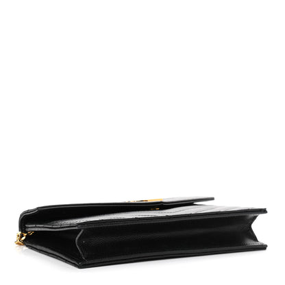Saint Laurent Grain De Poudre Matelasse Chevron Monogram Envelope Chain Wallet Black 4 of 11