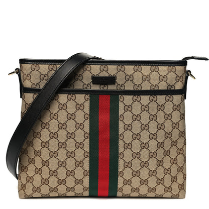 Gucci GG Monogram Web Flat Messenger Bag Black 1 of 10