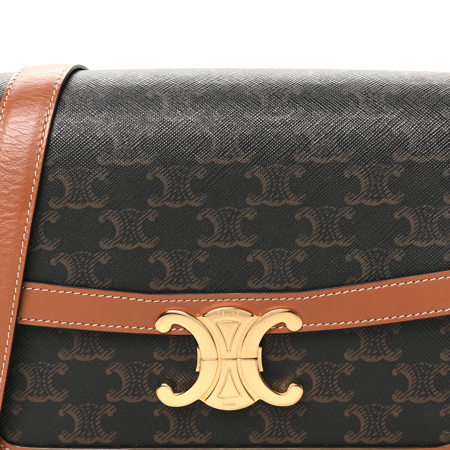 Celine Triomphe Canvas Calfskin Medium Triomphe Bag Tan 7 of 9