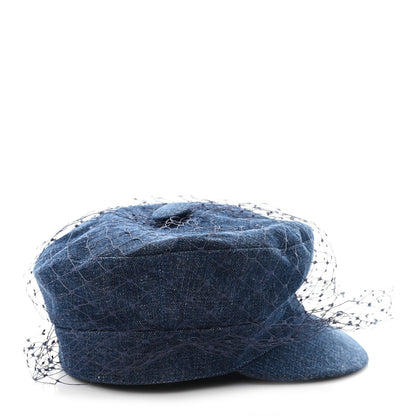 Christian Dior Cotton Denim Arty Beret Cap With Veil 58 Blue 6 of 8