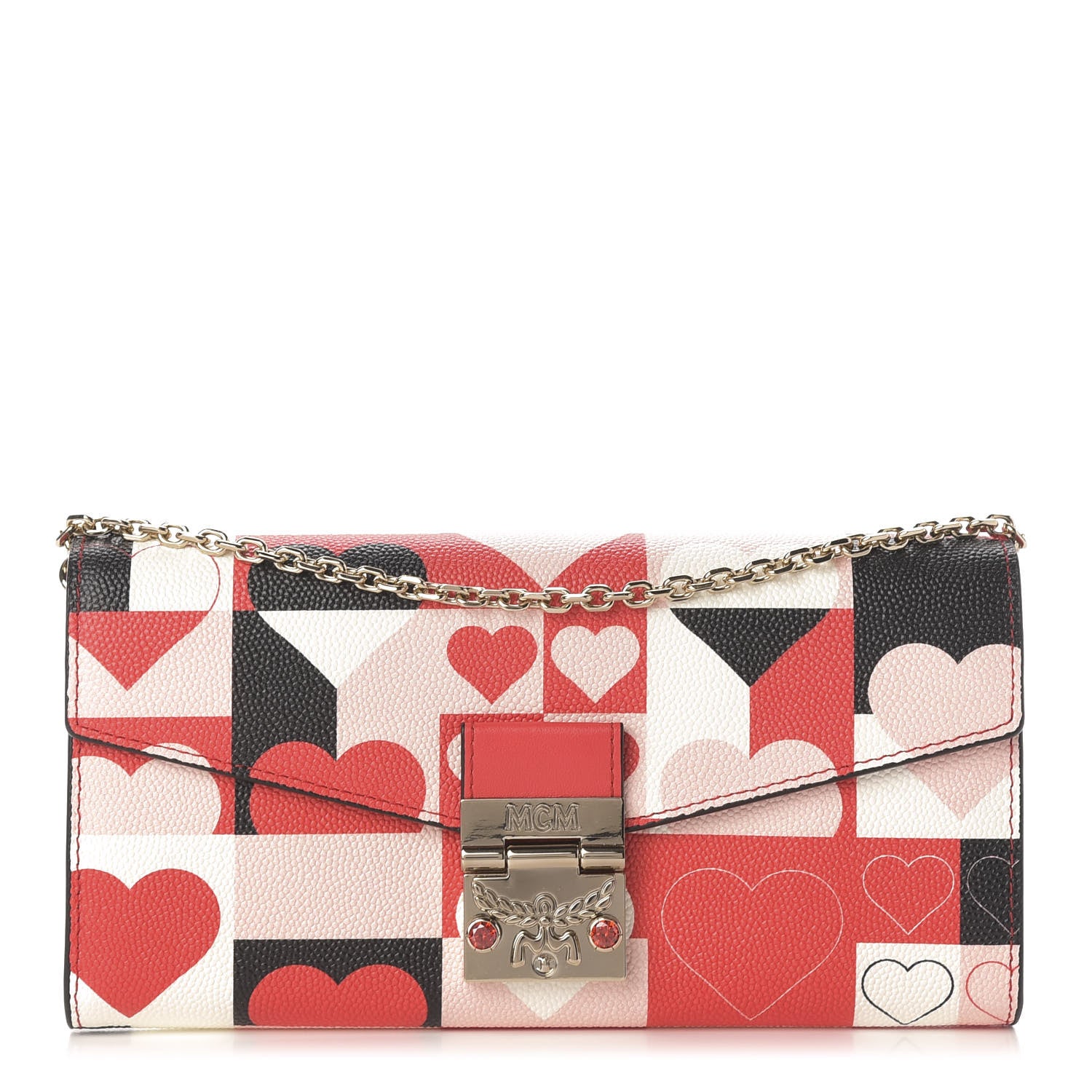 MCM Calfskin Heart Print Large Patricia Wallet On Chain Multicolor 1 of 10