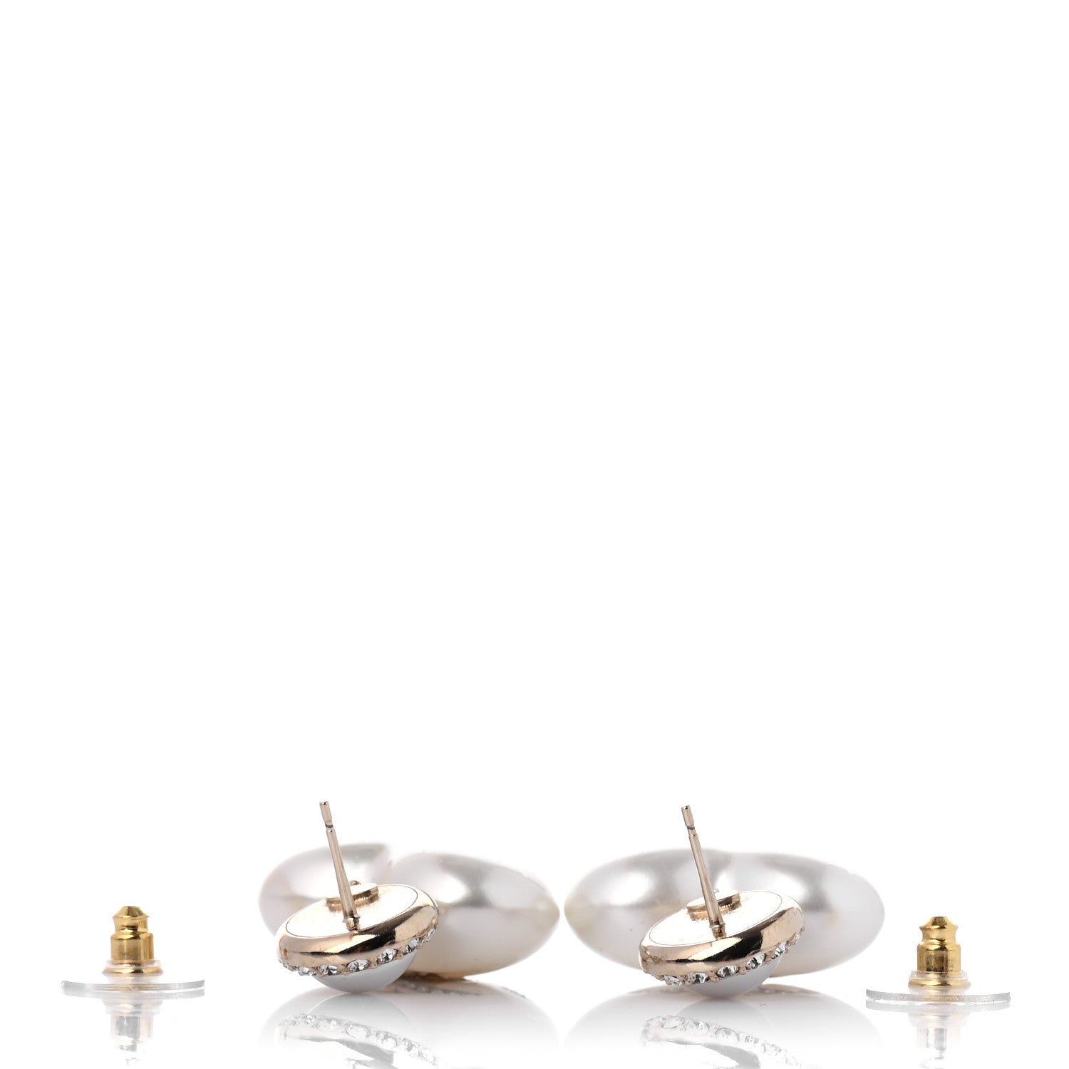 Chanel Pearl Crystal CC Heart Drop Earrings Gold 3 of 3