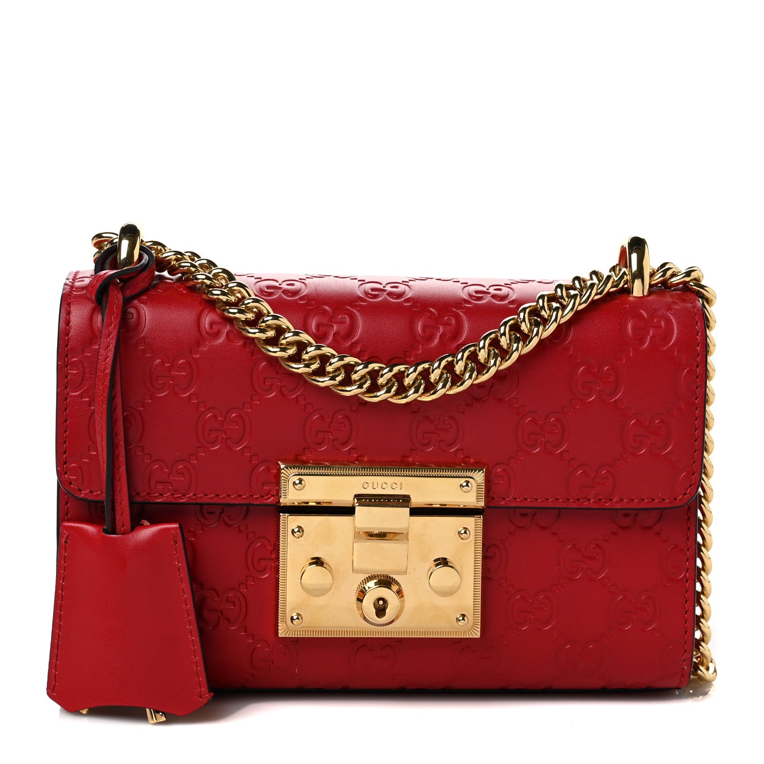 Gucci Guccissima Small Padlock Shoulder Bag Hibiscus Red 1 of 11