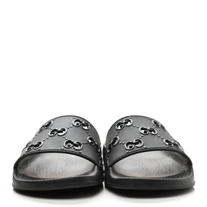 Gucci Rubber GG Monogram Perforated Womens Slide Sandals 40 Black 2 of 7