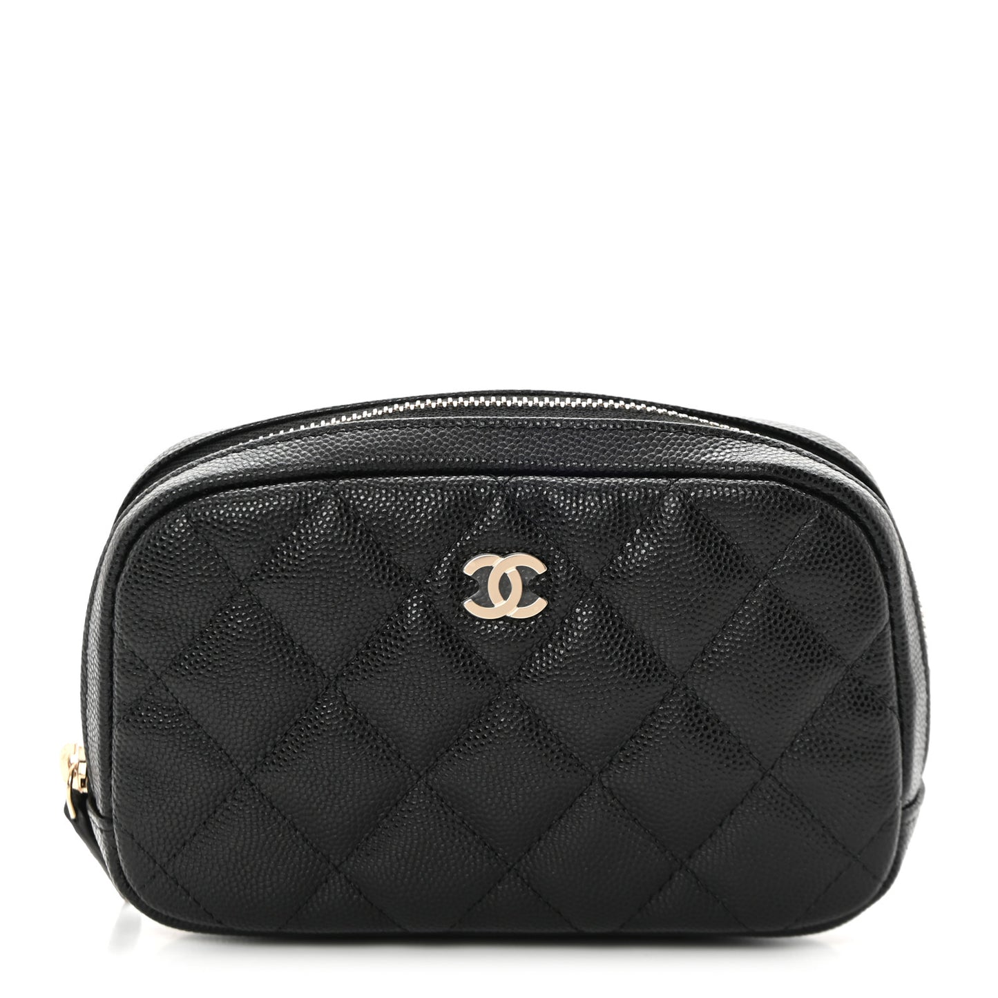Caviar Quilted Small Curvy Pouch Cosmetic Case Black