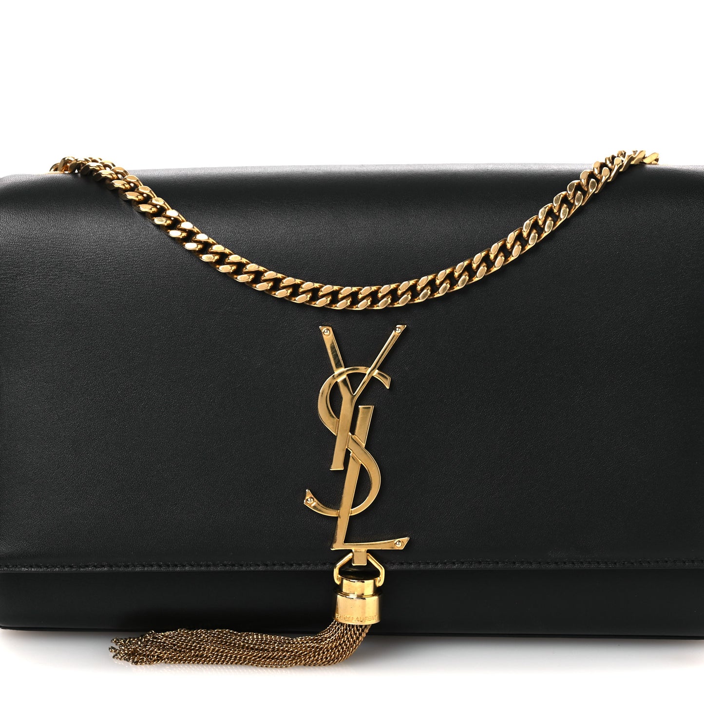 Smooth Calfskin Medium Classic Monogram Kate Tassel Satchel Black