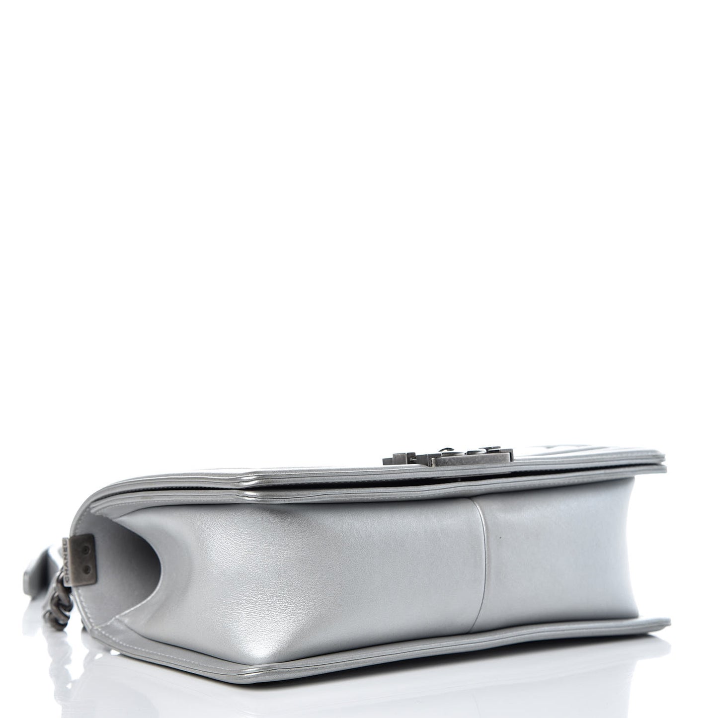 Metallic Calfskin Quilted Medium Boy Flap Silver