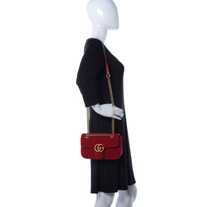 Gucci Velvet Matelasse Mini GG Marmont Shoulder Bag Hibiscus Red 2 of 21