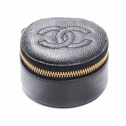 Chanel Caviar Round Jewelry Travel Case Black 1 of 5