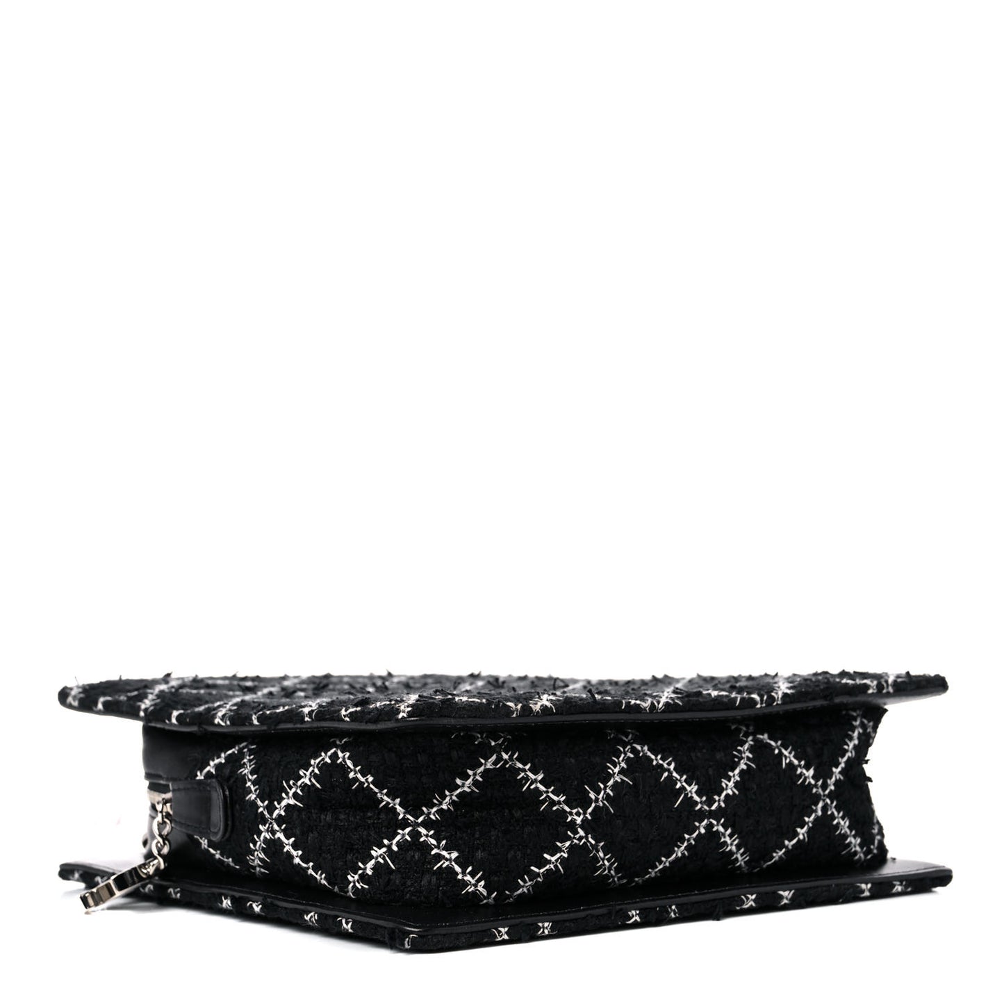 Tweed Resin Small Zipped Shopping Bag Black White