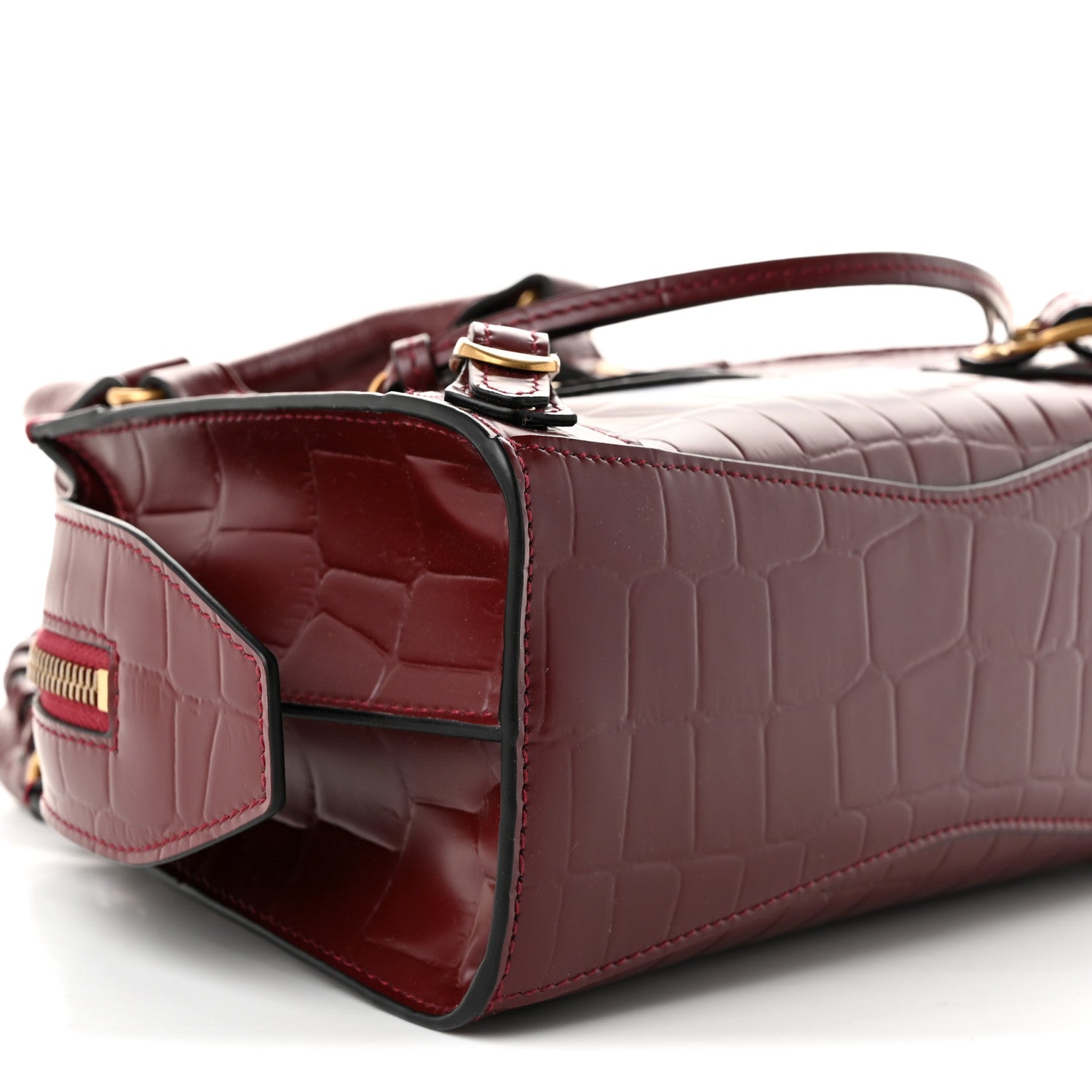 Balenciaga Semi Shiny Calfskin Crocodile Embossed Neo Classic Gold Hardware Mini City Dark Red 9 of 10