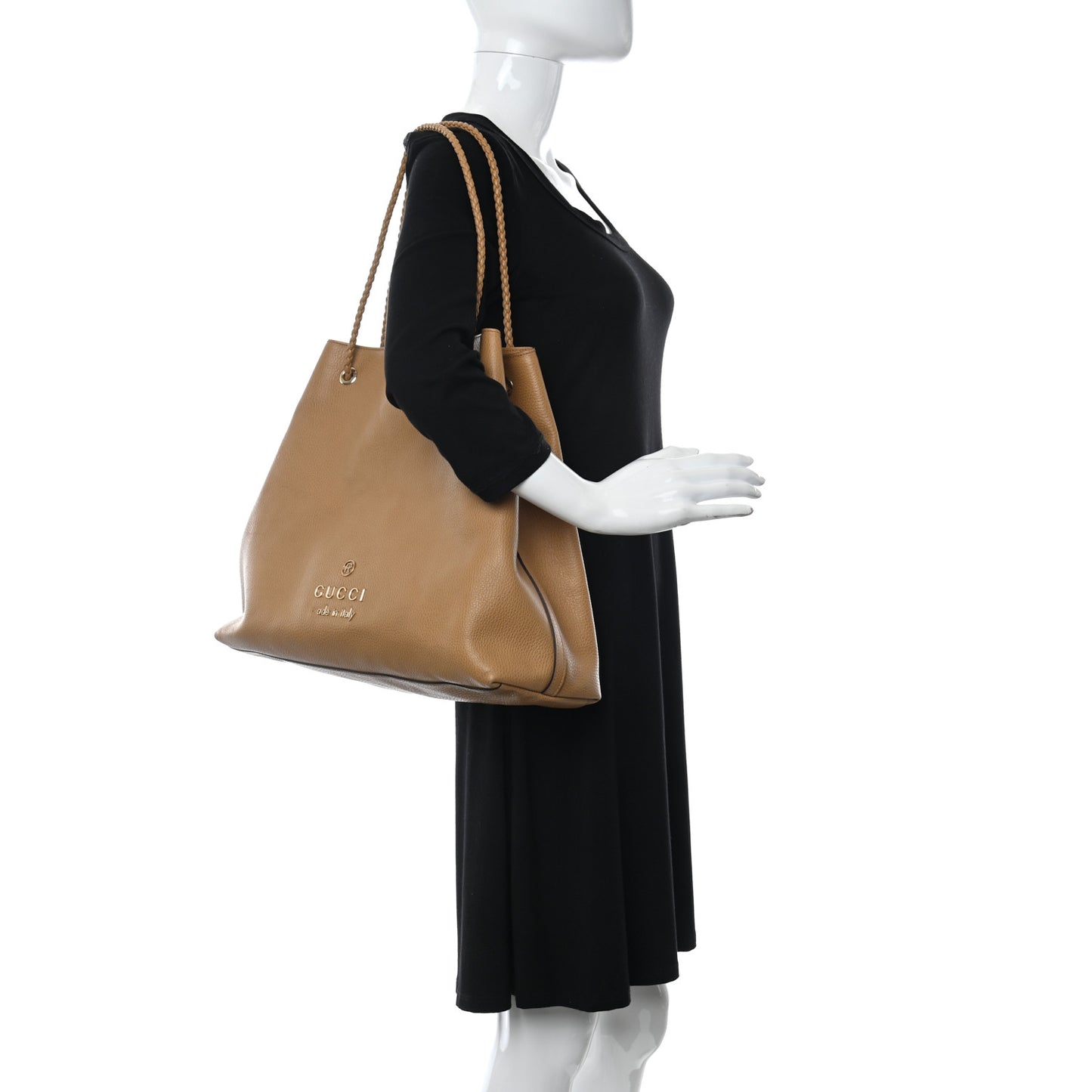 Calfskin Large Gifford Braided Handle Tote Camel