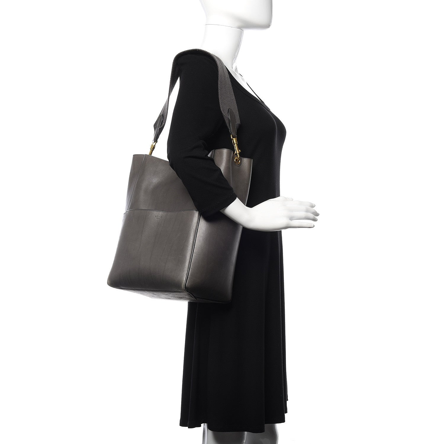 Celine Smooth Calfskin Sangle Bucket Bag Grey 2 of 12