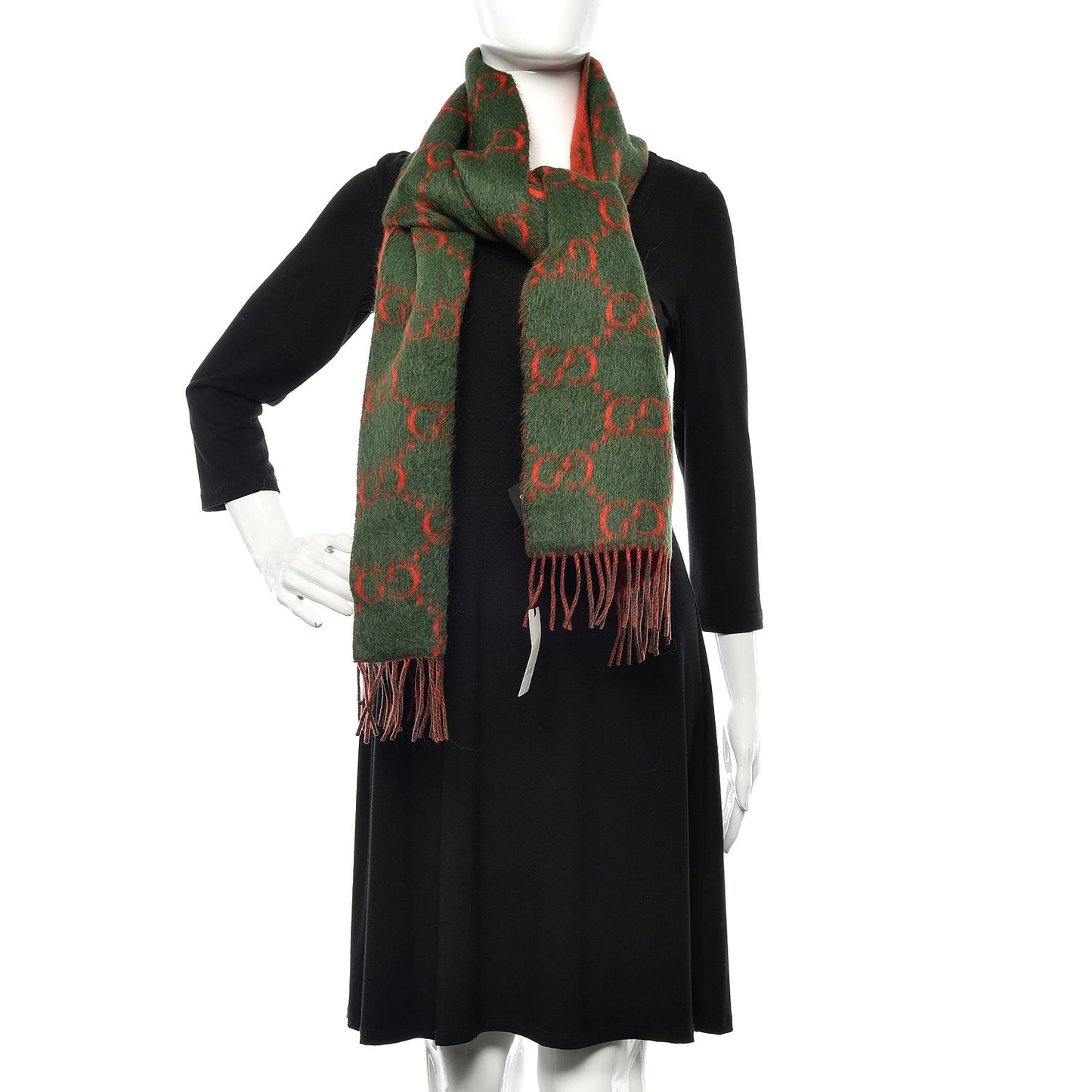 Wool Alpaca GG Monogram Big GG Rock Scarf Green Red