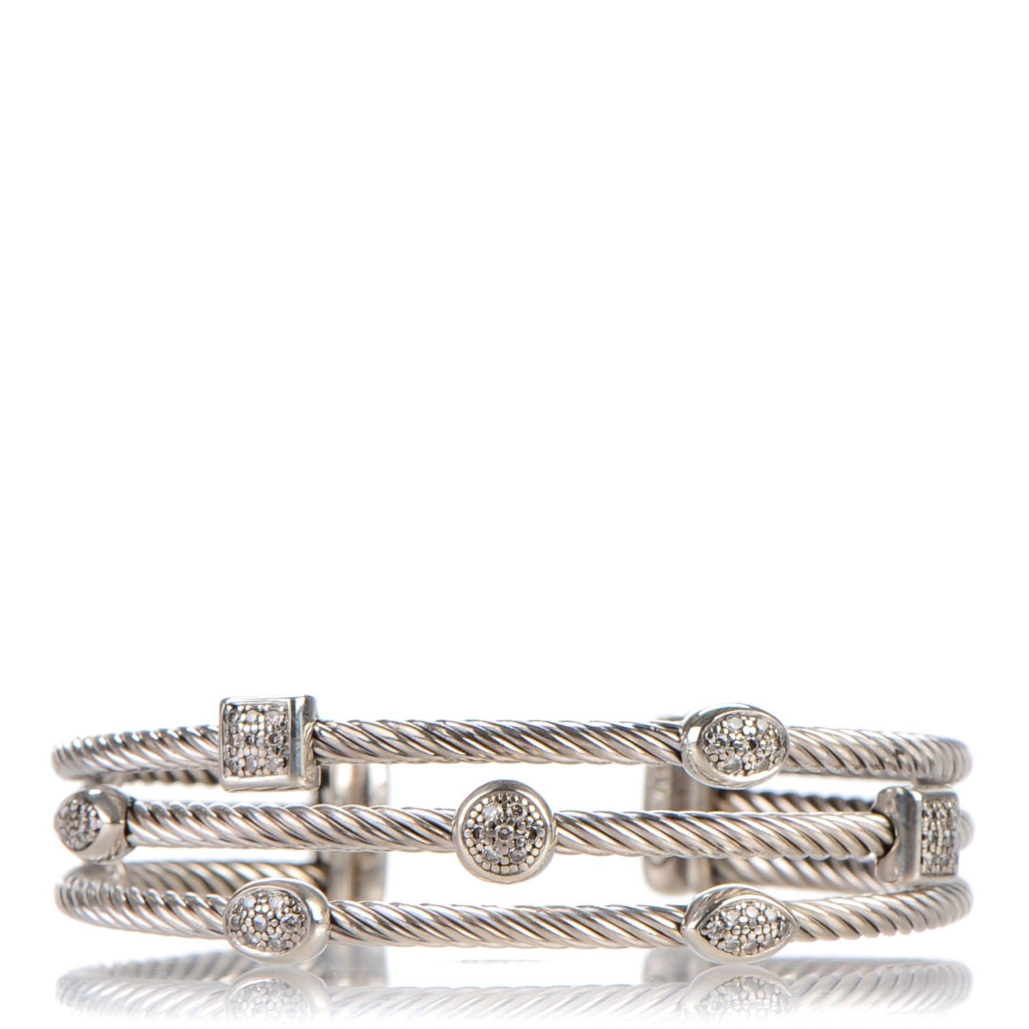 David Yurman Sterling Silver Diamond Three Row Confetti Cuff Bracelet 1 of 5