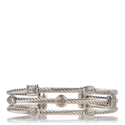 David Yurman Sterling Silver Diamond Three Row Confetti Cuff Bracelet 1 of 5